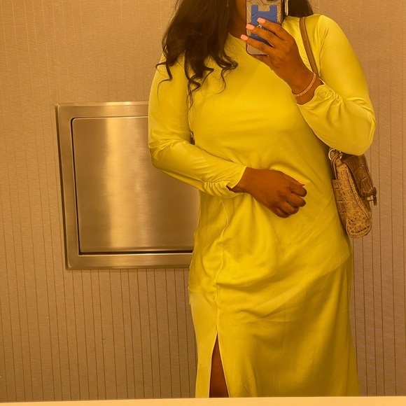 Express Elegant Yellow/Lime Long Sleeve Dress - Picture 6 of 7